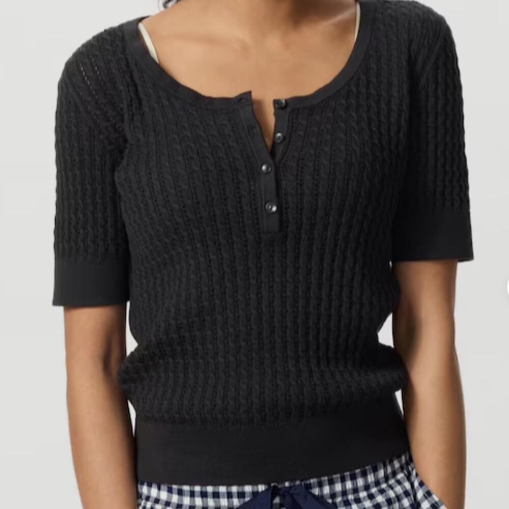 New UNIQLO Pointelle Knit Henley Neck Sweater Women’s SIZE XS Black